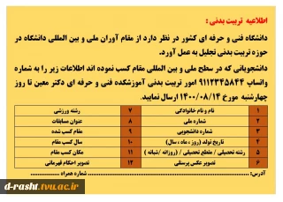 اطلاعیه تربیت بدنی ( تجلیل از مقام آوران ملی و بین المللی )