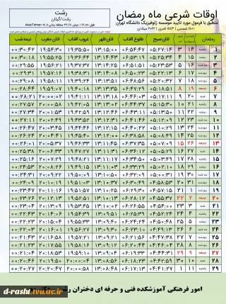 اوقات شرعی ماه مبارک رمضان رشت