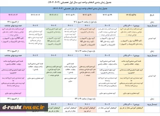 جدول انتخاب واحد نیمسال اول ۱۴۰۲