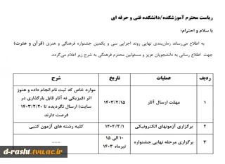 زمانبندی سی و یکمین جشنواره قرآن و عترت دانشگاه های فنی و حرفه ای